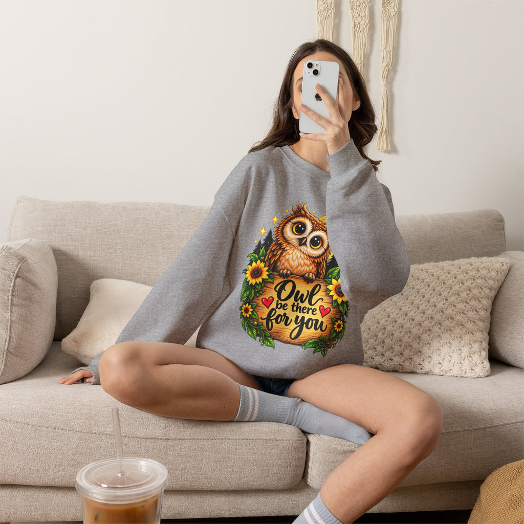 Owl be there for you Sweatshirt | Cute Owl with Sunflowers and Moon
