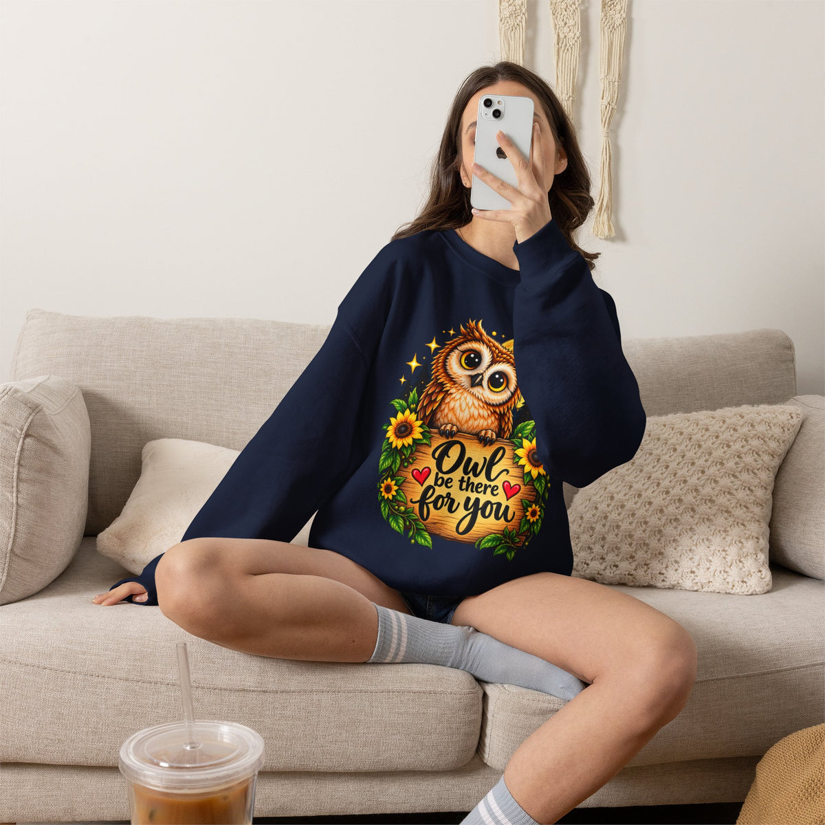 Owl be there for you Sweatshirt | Cute Owl with Sunflowers and Moon