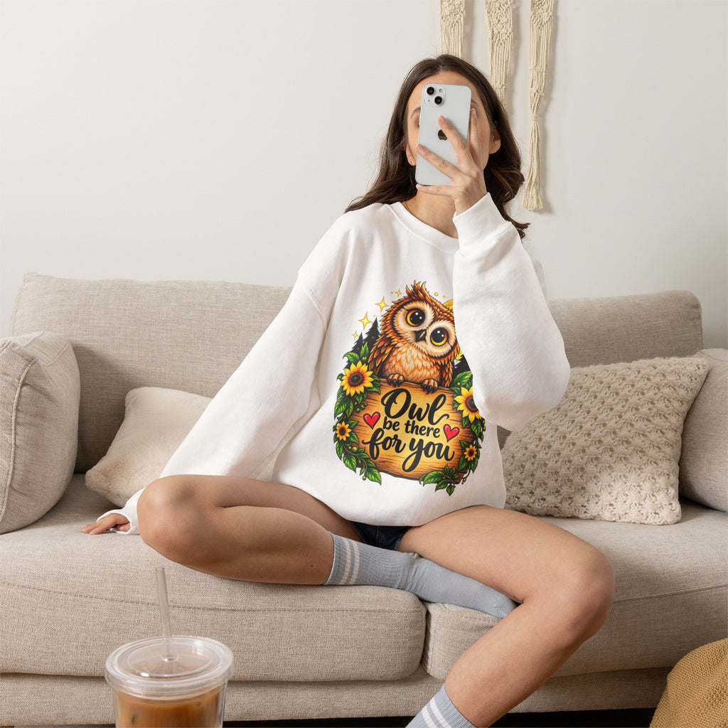 Owl be there for you Sweatshirt | Cute Owl with Sunflowers and Moon