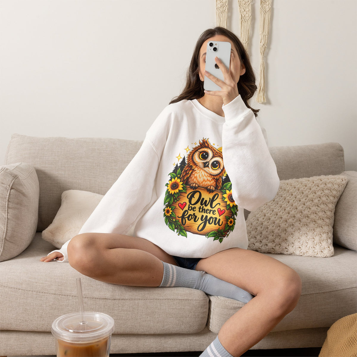Owl be there for you Sweatshirt | Cute Owl with Sunflowers and Moon