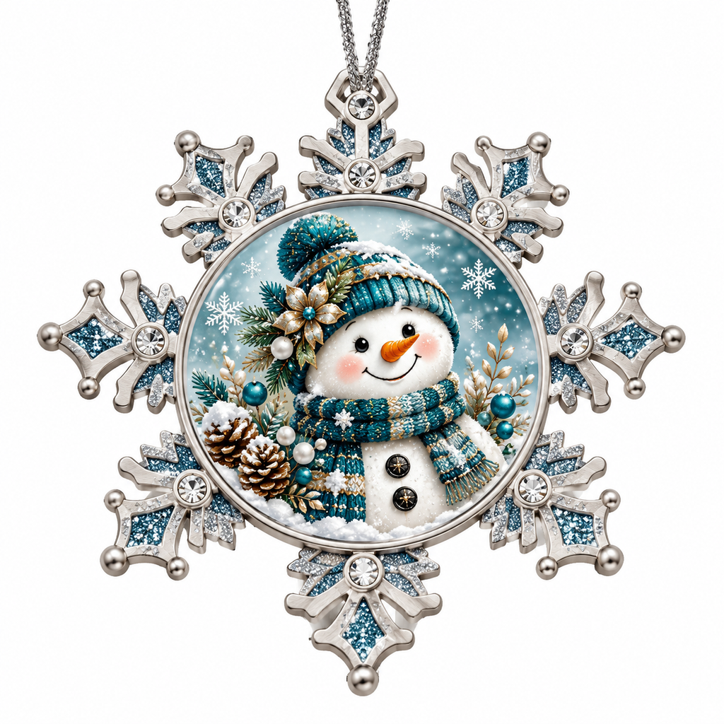 Snowman Pewter Snowflake Ornament | Blue Christmas Decor
