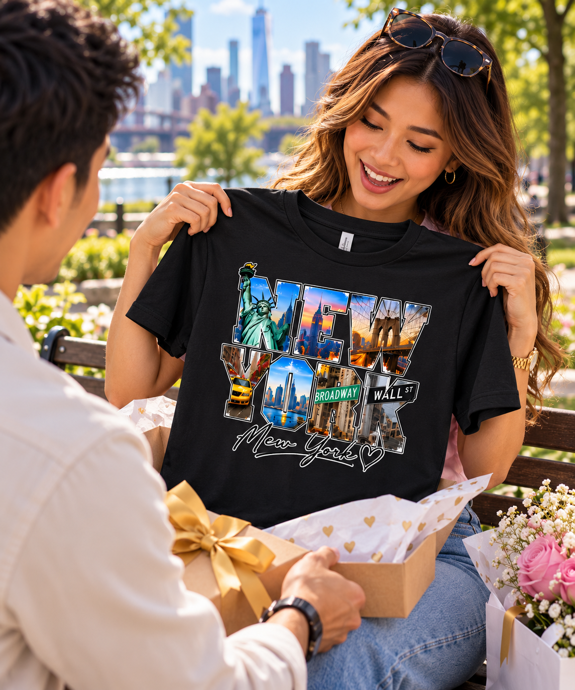 New York City T-Shirt | NYC Skyline Statue of Liberty Brooklyn Bridge Tee | New York Travel Shirt | NYC Souvenir Gift