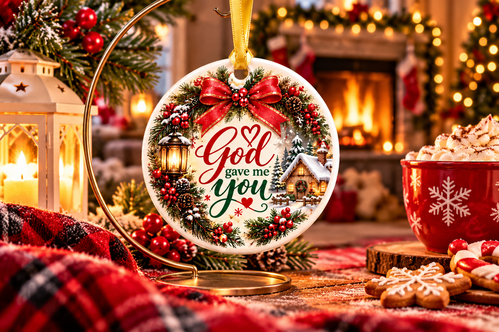 God Gave Me You Ceramic Christmas Ornament, Religious Holiday Gift, Faith Keepsake