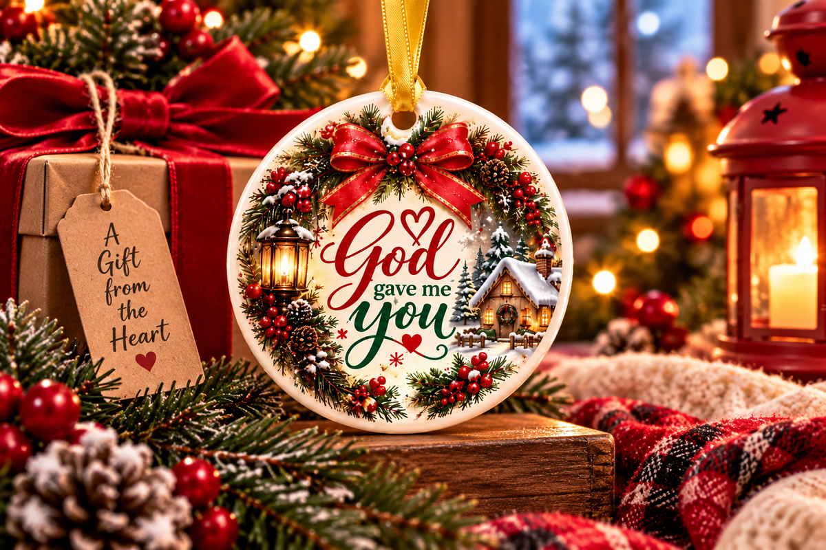 God Gave Me You Ceramic Christmas Ornament, Religious Holiday Gift, Faith Keepsake
