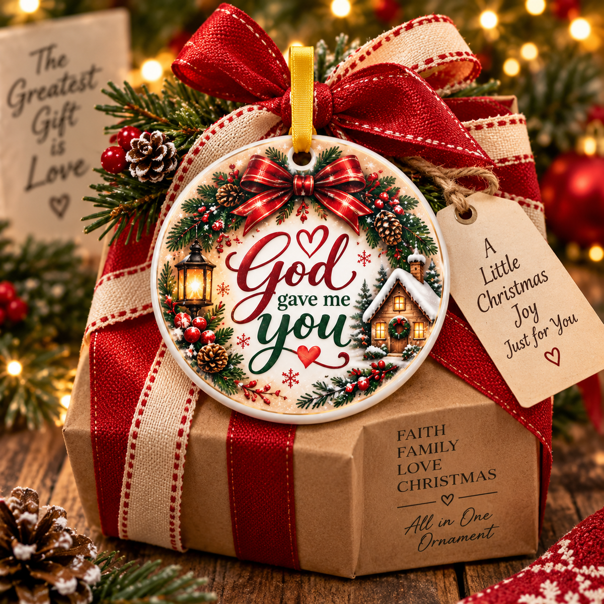 God Gave Me You Ceramic Christmas Ornament, Religious Holiday Gift, Faith Keepsake