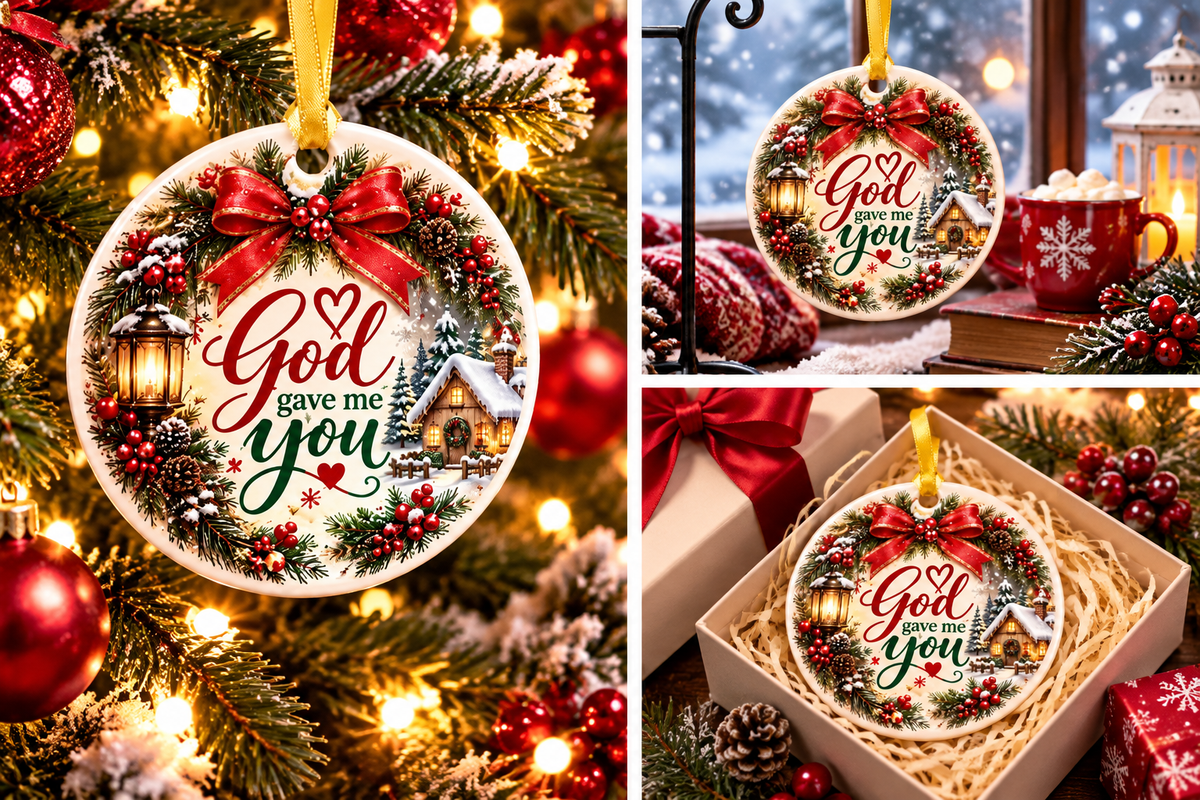 God Gave Me You Ceramic Christmas Ornament, Religious Holiday Gift, Faith Keepsake
