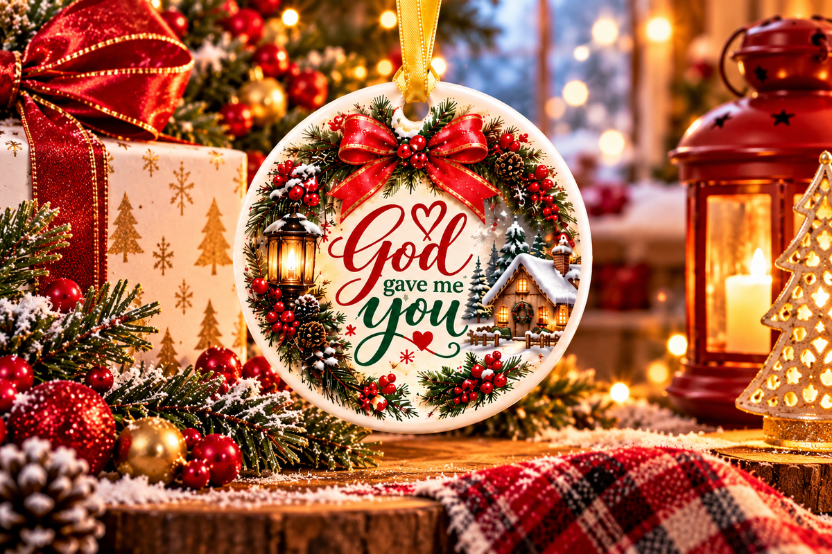 God Gave Me You Ceramic Christmas Ornament, Religious Holiday Gift, Faith Keepsake