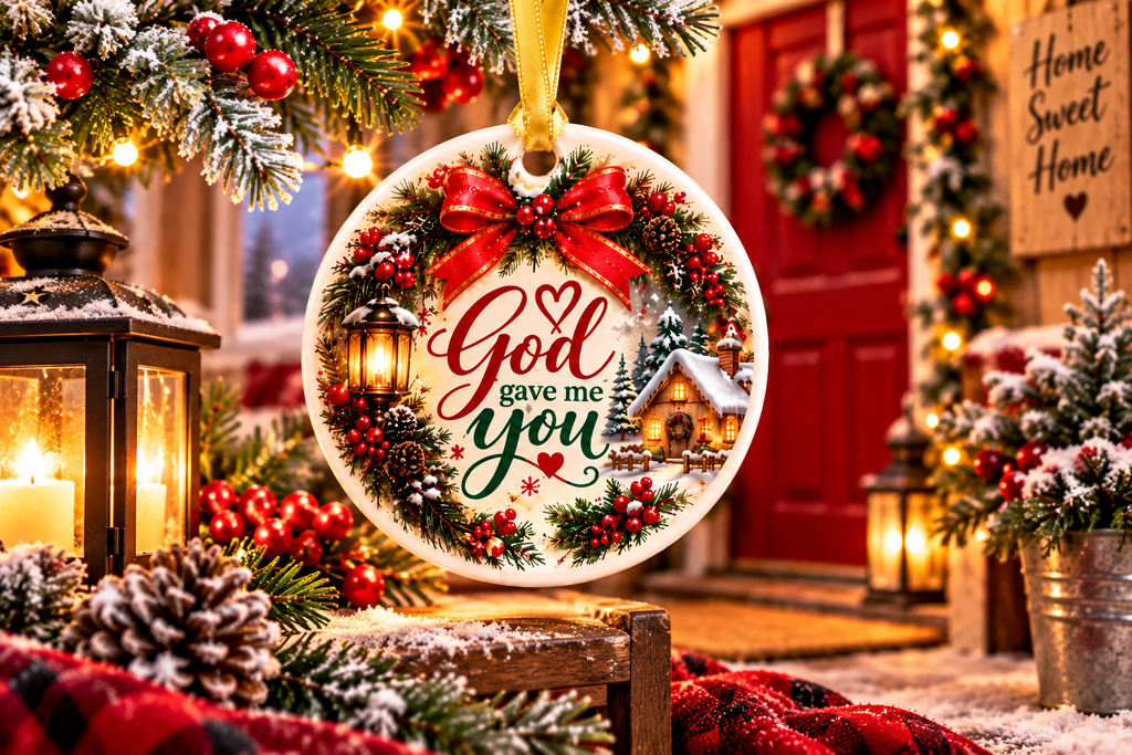 God Gave Me You Ceramic Christmas Ornament, Religious Holiday Gift, Faith Keepsake