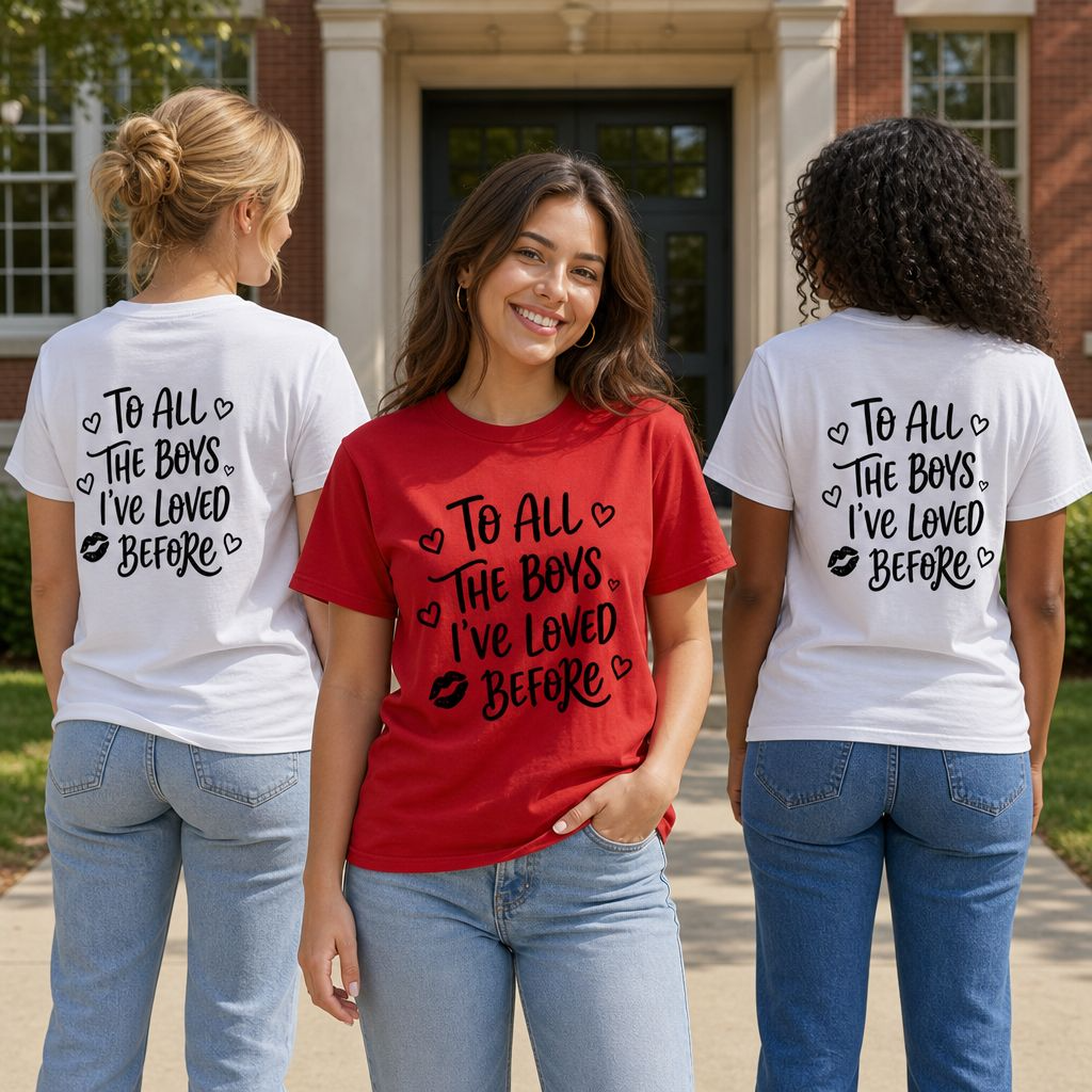 To All The Boys I've Loved Before Script Tee, Vintage Oversized Fit, Heart Graphic Shirt