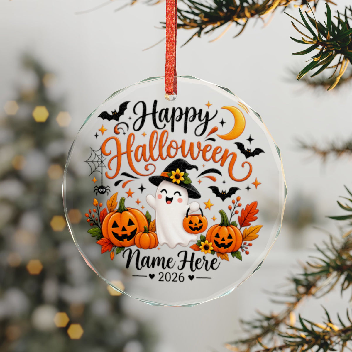 Personalized Halloween Glass Ornament | Ghost with Custom Name