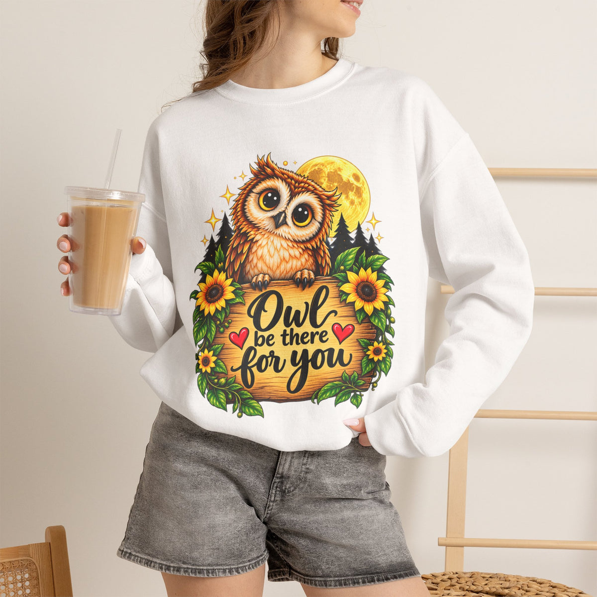 Owl be there for you Sweatshirt | Cute Owl with Sunflowers and Moon