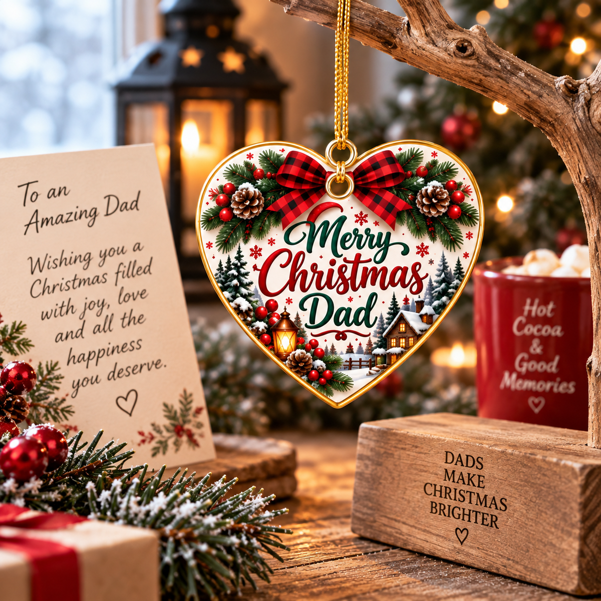 Merry Christmas Dad Acrylic Ornament, Heart or Round Shape