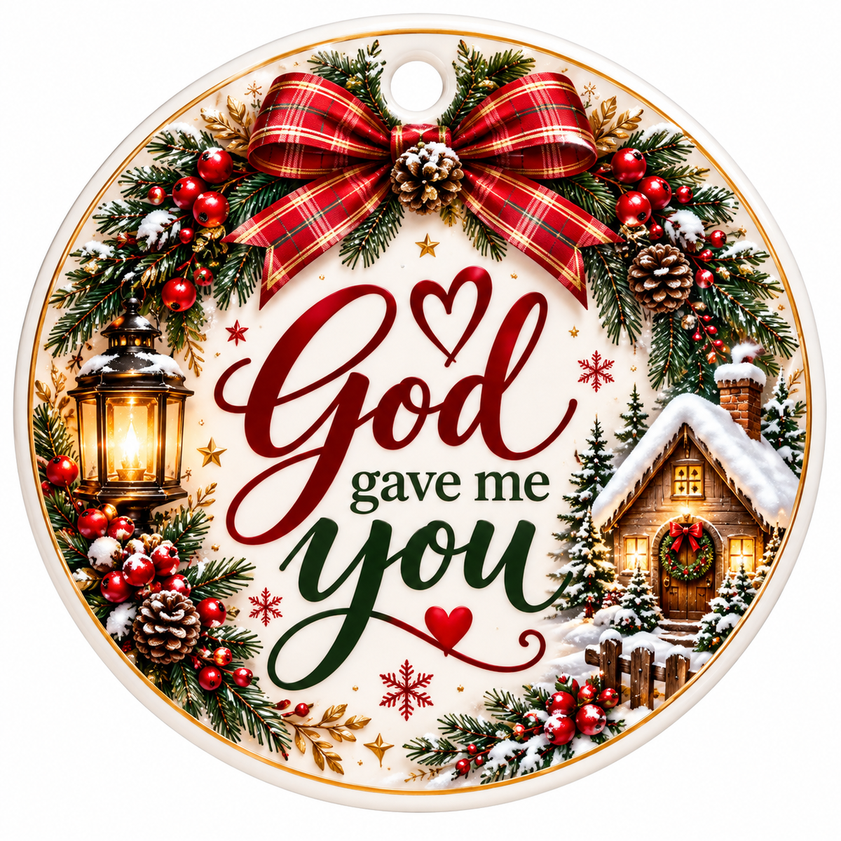 God Gave Me You Ceramic Christmas Ornament, Religious Christmas Decor, Faith Keepsake