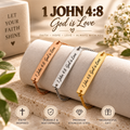 Faith Based Engraved Bracelet, 1 John 4:8, Stainless Steel, Adjustable Christian Gift, Waterproof