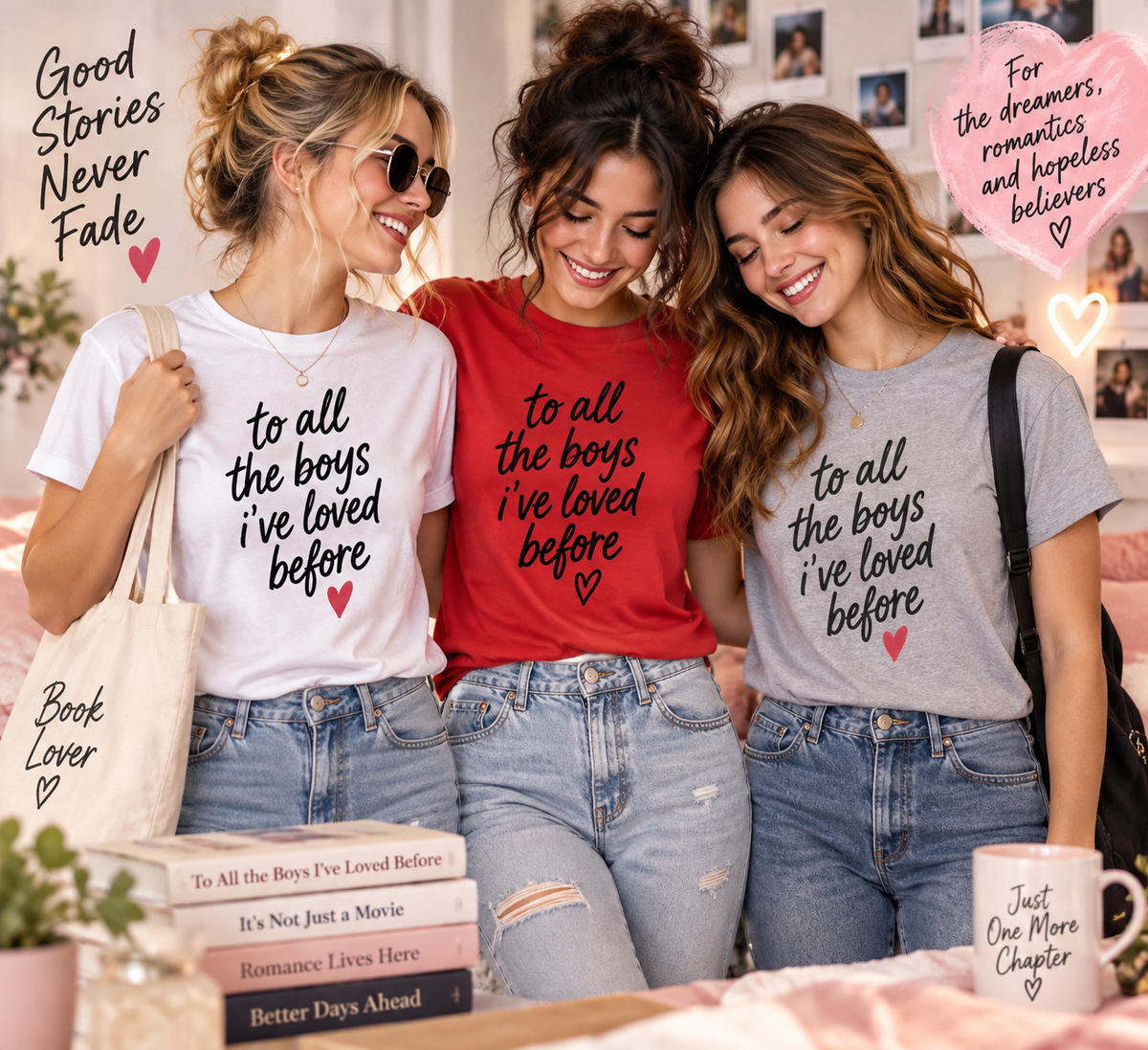 To All The Boys I've Loved Before Script Tee, Vintage Oversized Fit, Heart Graphic Shirt