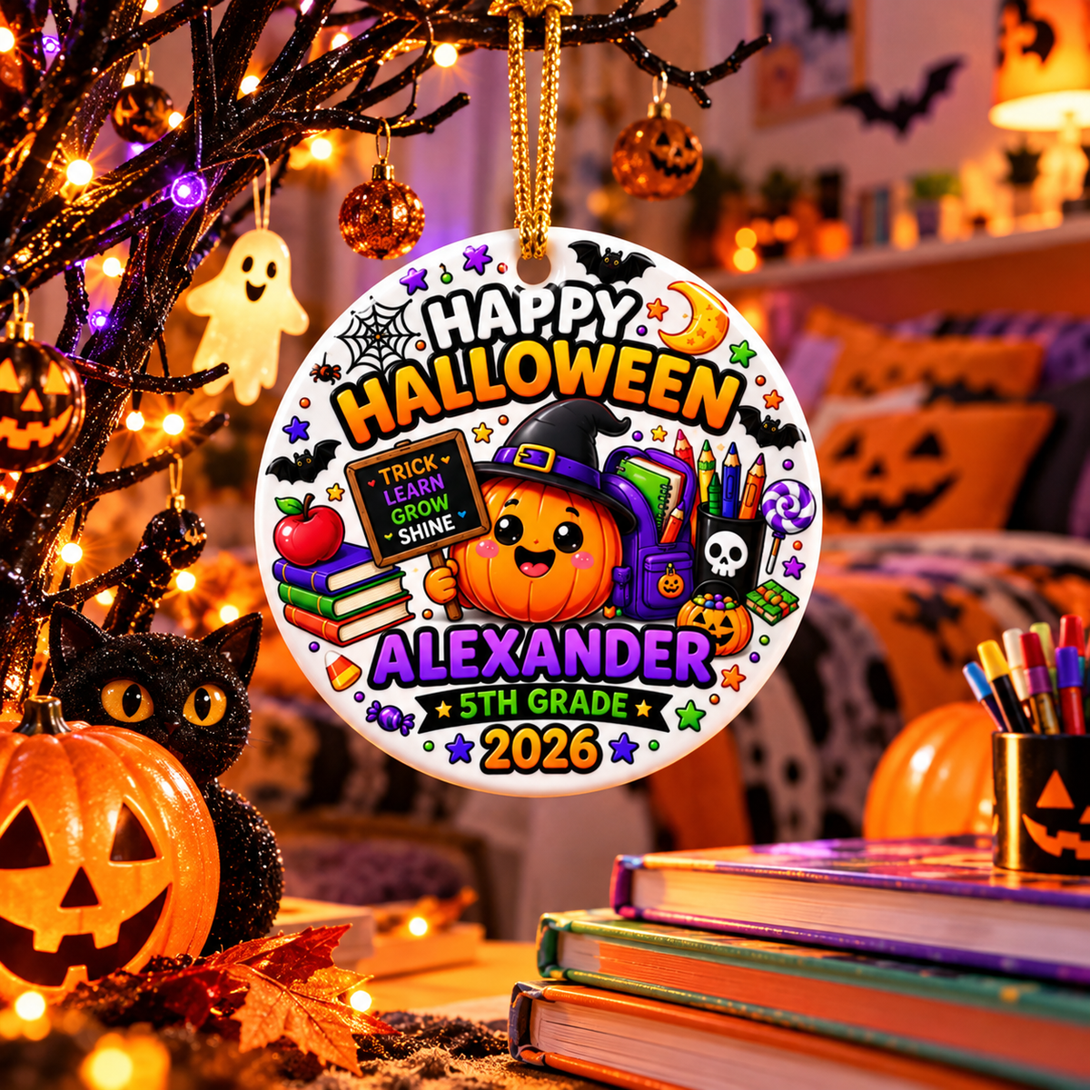 Halloween Ceramic Ornament, 5th Grade Keepsake, Student Gift, Teacher Gift, Halloween 2026 Ornament