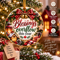 Blessings Overflow This Year Ceramic Christmas Ornament, Rustic Holiday Decor