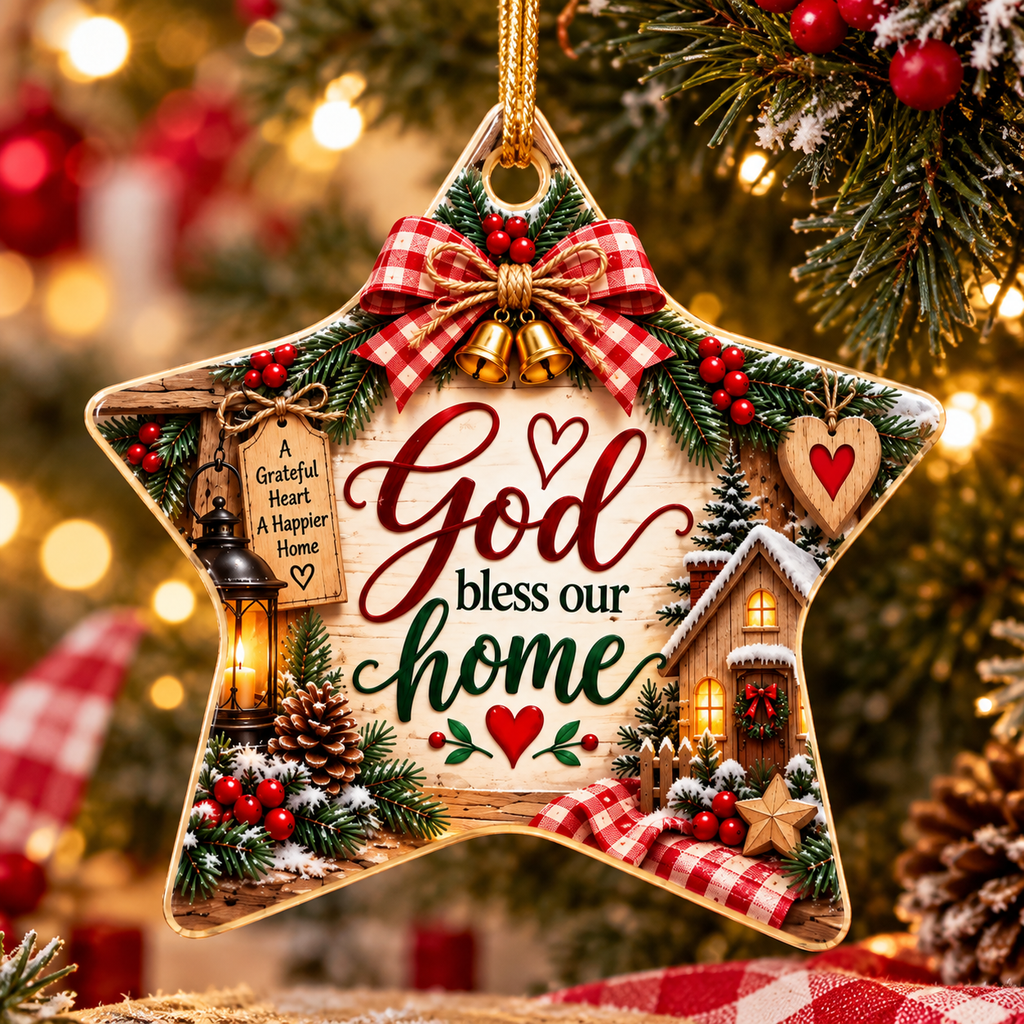 God Bless Our Home Ceramic Ornament | Christmas Star Keepsake