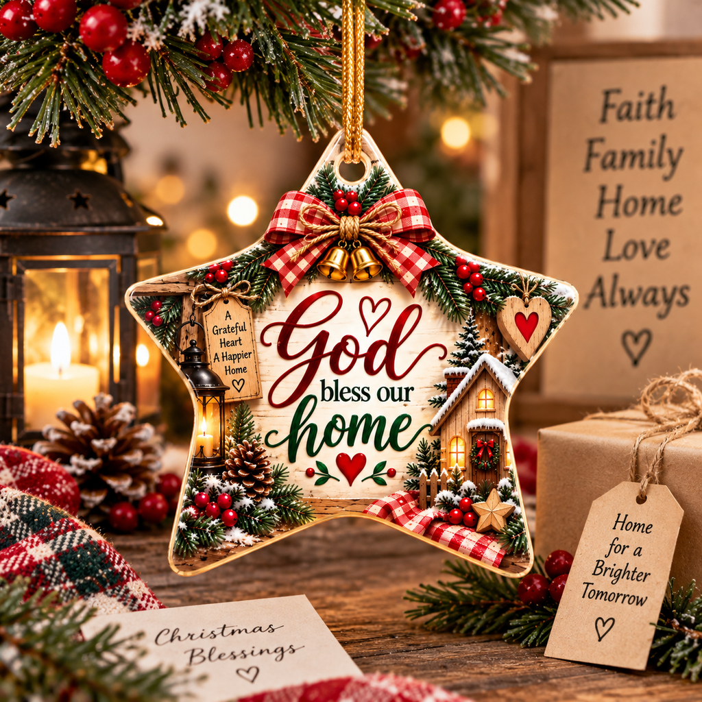 God Bless Our Home Ceramic Ornament | Christmas Star Keepsake