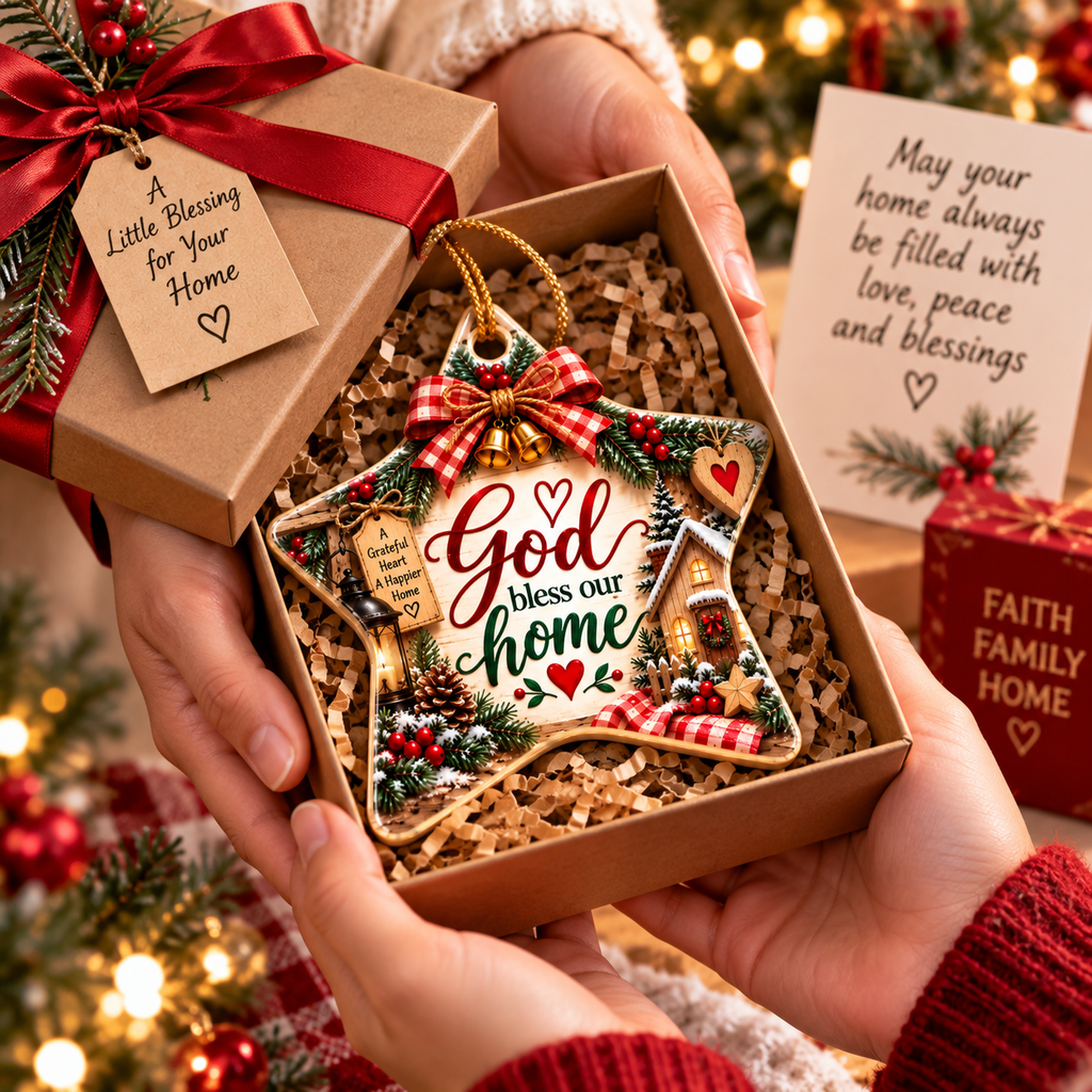 God Bless Our Home Ceramic Ornament | Christmas Star Keepsake
