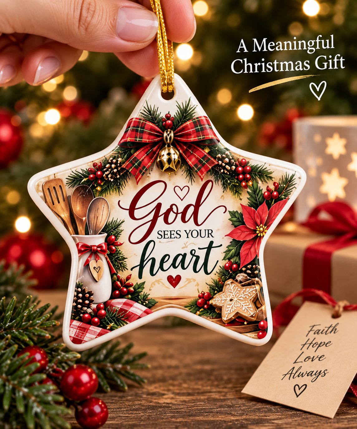 God Sees Your Heart Ceramic Ornament | Christmas Star Keepsake