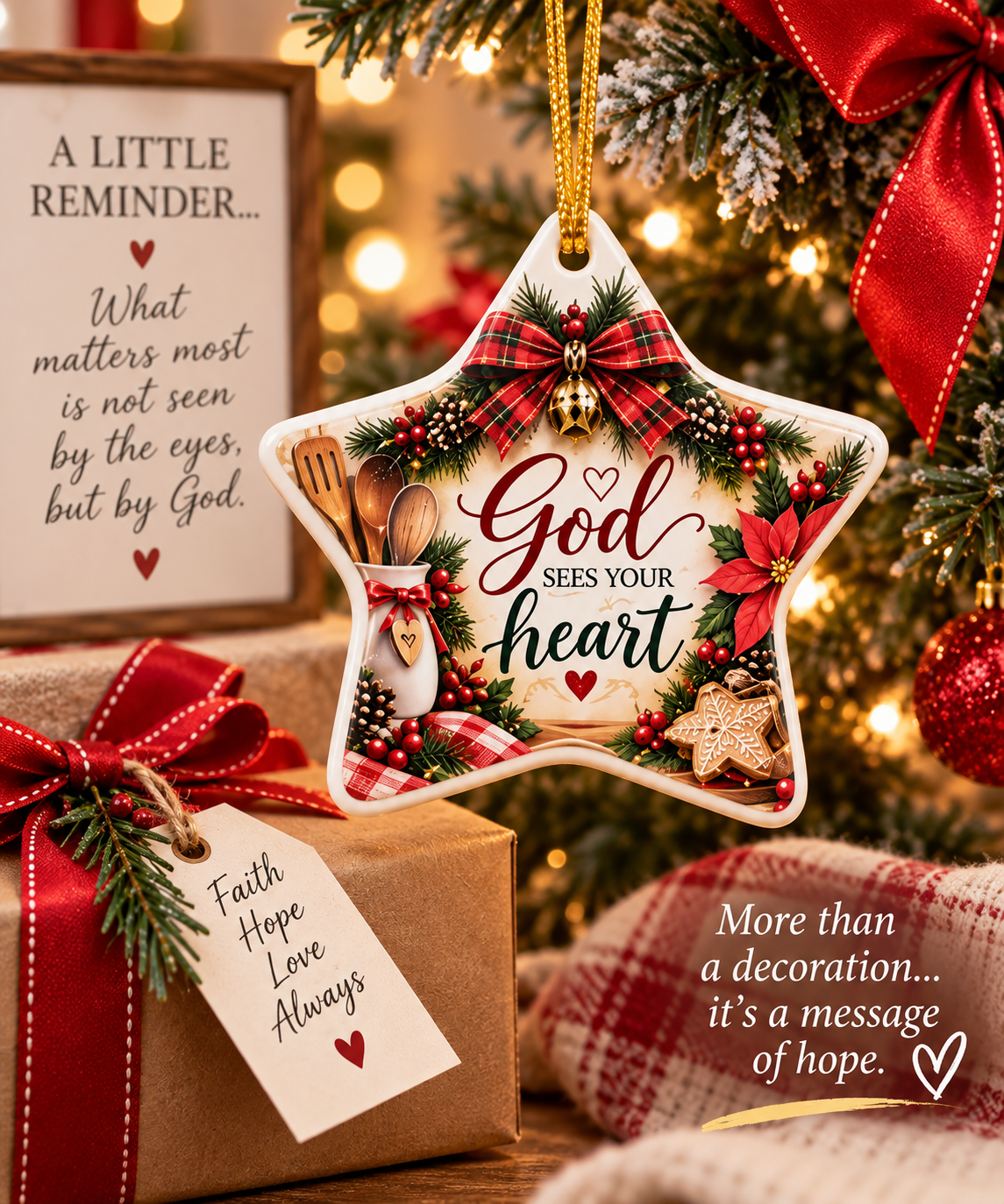 God Sees Your Heart Ceramic Ornament | Christmas Star Keepsake