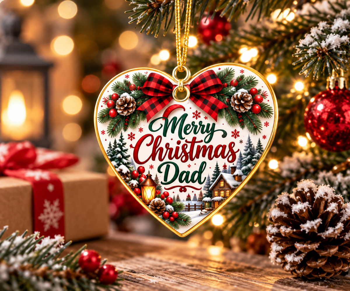 Merry Christmas Dad Heart Acrylic Ornament | Christmas Gift for Dad