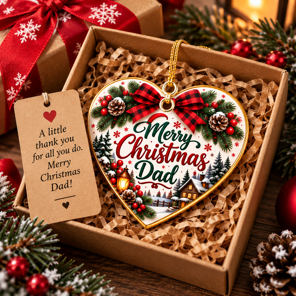 Merry Christmas Dad Acrylic Ornament, Heart or Round Shape