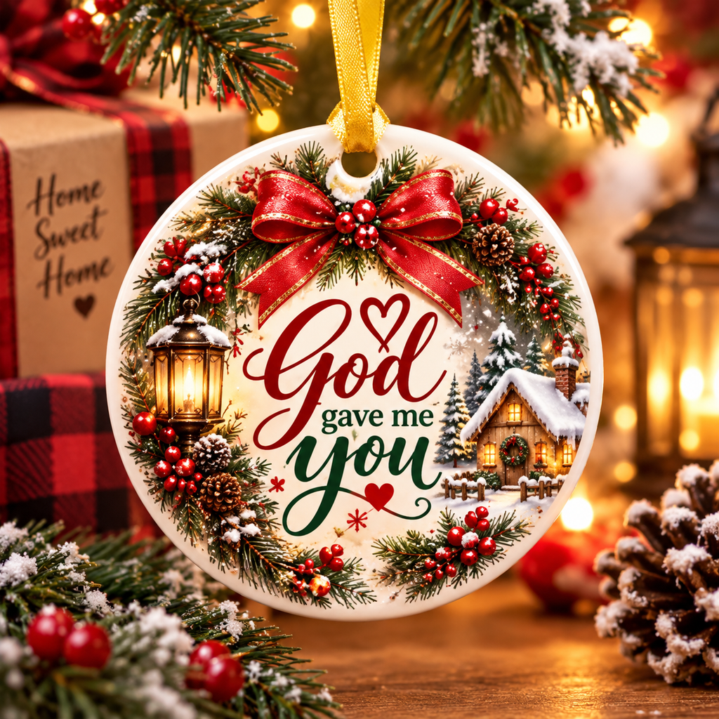 God Gave Me You Ceramic Christmas Ornament, Religious Christmas Decor, Faith Keepsake