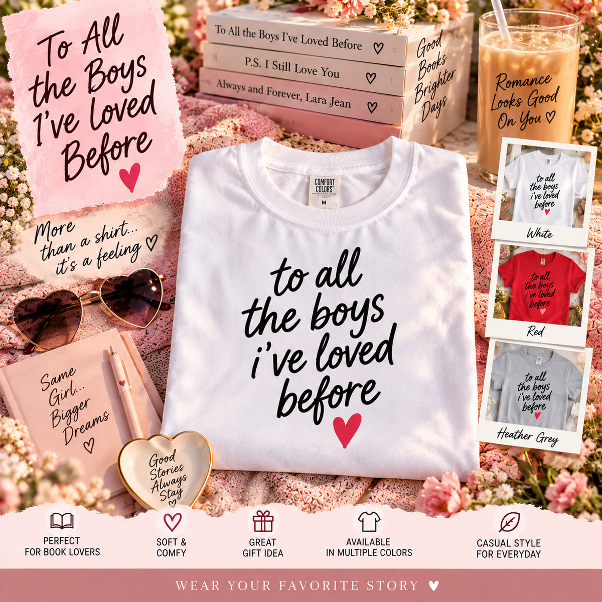 To All The Boys I've Loved Before Script Tee, Vintage Oversized Fit, Heart Graphic Shirt