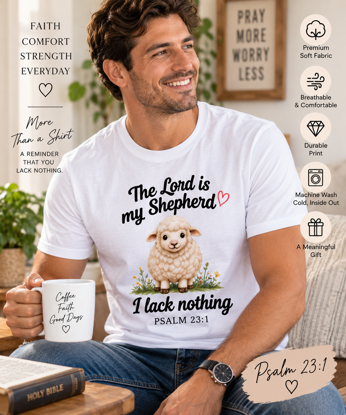 The Lord Is My Shepherd T-Shirt, Psalm 23:1 Christian Gift, Faith Comfort Wear, Casual Outfit