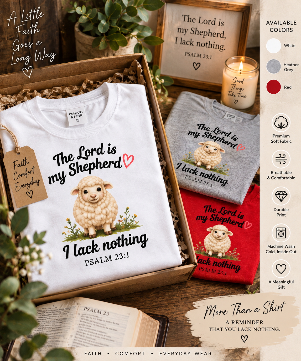 The Lord Is My Shepherd T-Shirt, Psalm 23:1 Christian Gift, Faith Comfort Wear, Casual Outfit
