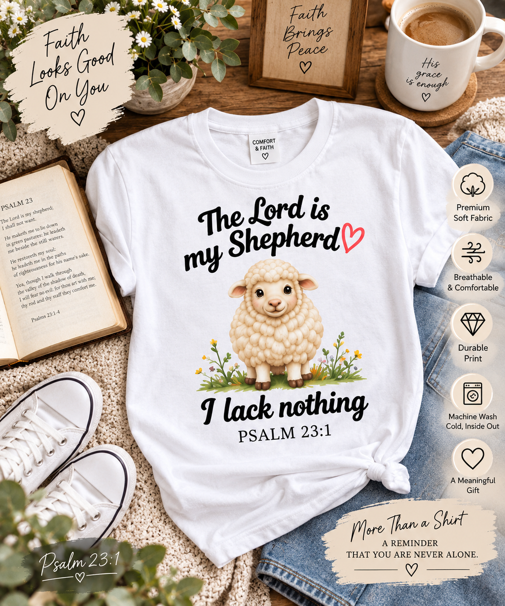 The Lord Is My Shepherd T-Shirt, Psalm 23:1 Christian Gift, Faith Comfort Wear, Casual Outfit