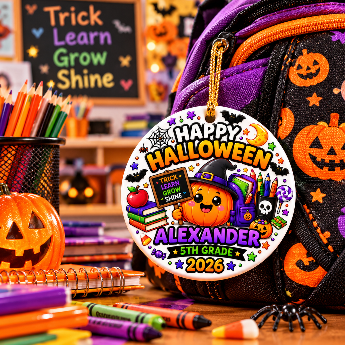 Halloween Ceramic Ornament, 5th Grade Keepsake, Student Gift, Teacher Gift, Halloween 2026 Ornament