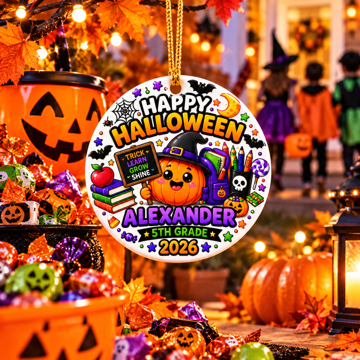 Halloween Ceramic Ornament, 5th Grade Keepsake, Student Gift, Teacher Gift, Halloween 2026 Ornament