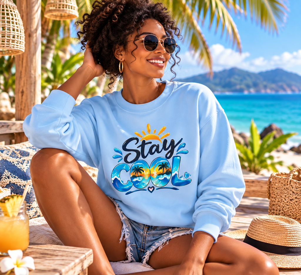 Beach Sweatshirt, Tropical Palm Tree Sunset Crewneck, Summer Vacation Graphic Pullover