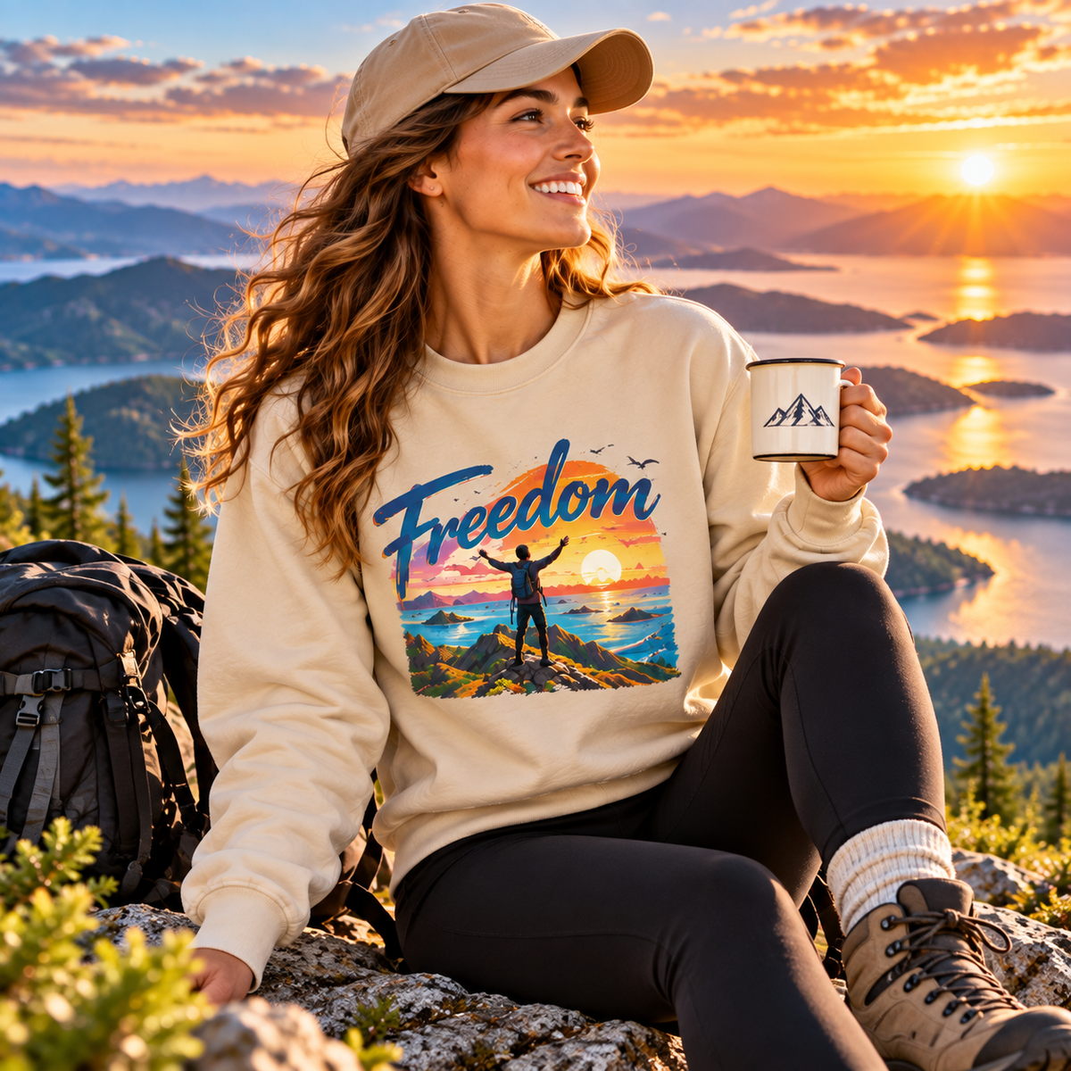 Freedom Sweatshirt, Adventure Graphic Crewneck, Mountain Sunset Pullover, Travel Gift, Inspirational Unisex Sweatshirt