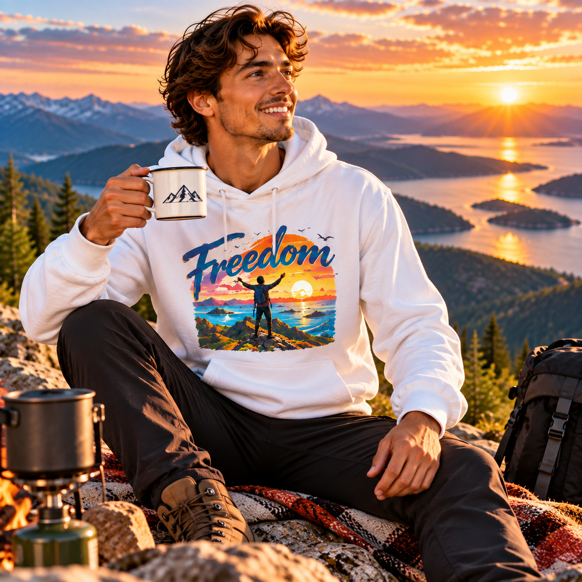 Freedom Sweatshirt, Adventure Graphic Crewneck, Mountain Sunset Pullover, Travel Gift, Inspirational Unisex Sweatshirt
