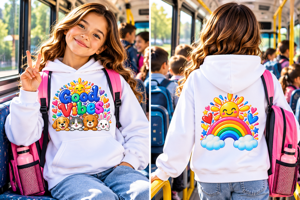 Good Vibes Kids Hoodie, Animal Friends, Rainbow Youth Sweatshirt