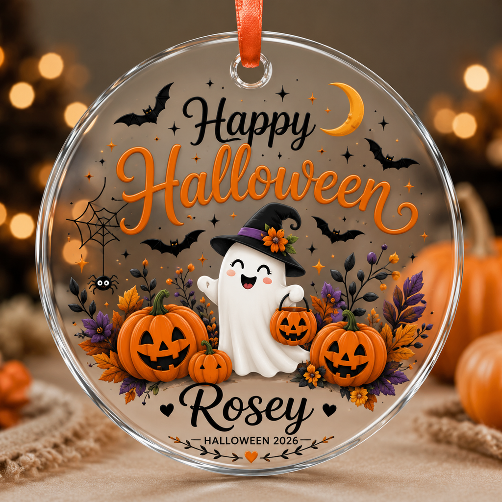 Personalized Halloween Glass Ornament | Ghost with Custom Name