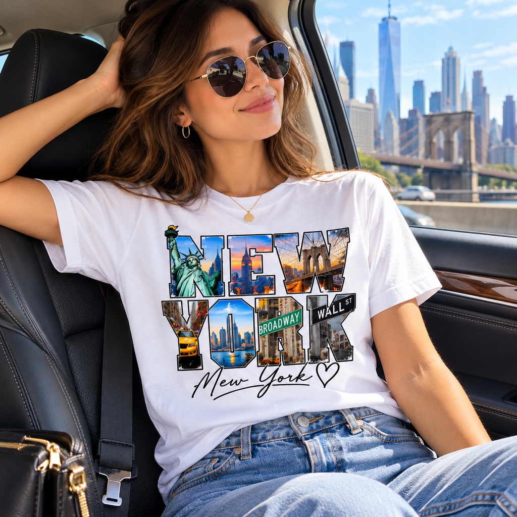 New York City T-Shirt, Statue of Liberty Skyline, Brooklyn Bridge Travel Souvenir Tee