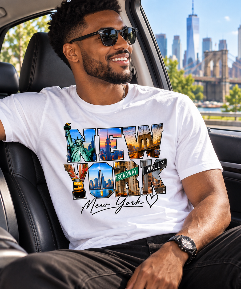New York City T-Shirt, Statue of Liberty Skyline, Brooklyn Bridge Travel Souvenir Tee