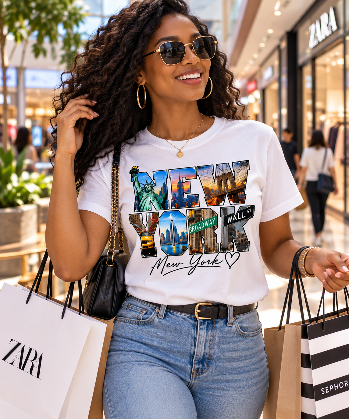 New York City T-Shirt, Statue of Liberty Skyline, Brooklyn Bridge Travel Souvenir Tee
