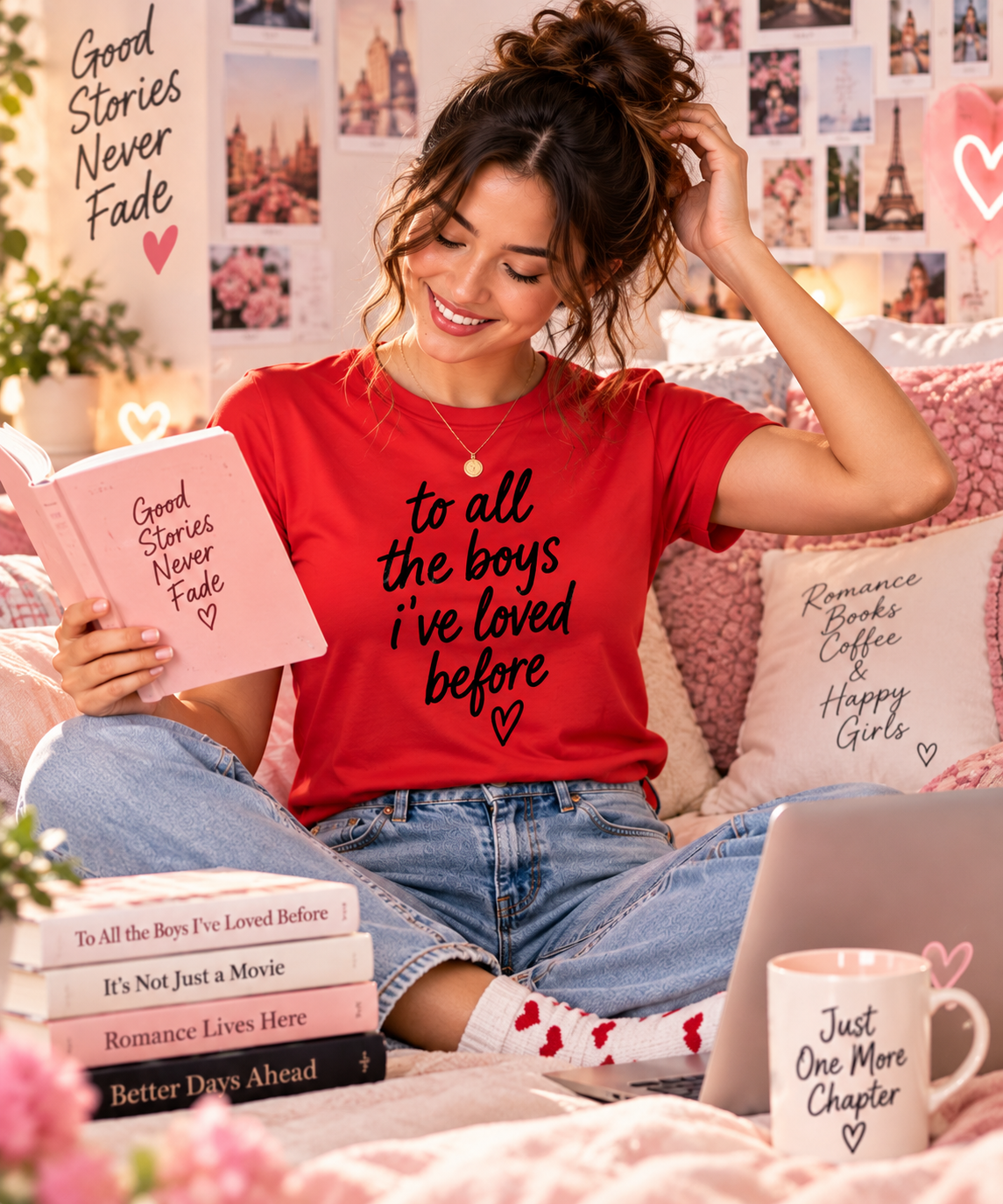 To All The Boys I've Loved Before Script Tee, Vintage Oversized Fit, Heart Graphic Shirt