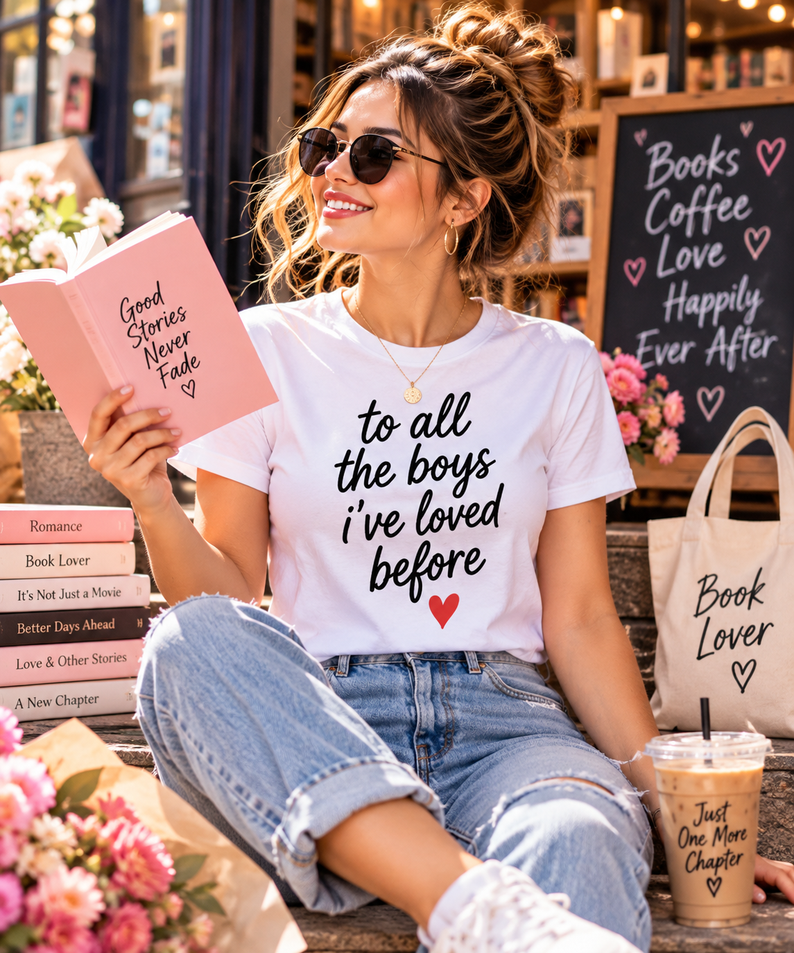 To All The Boys I've Loved Before Script Tee, Vintage Oversized Fit, Heart Graphic Shirt