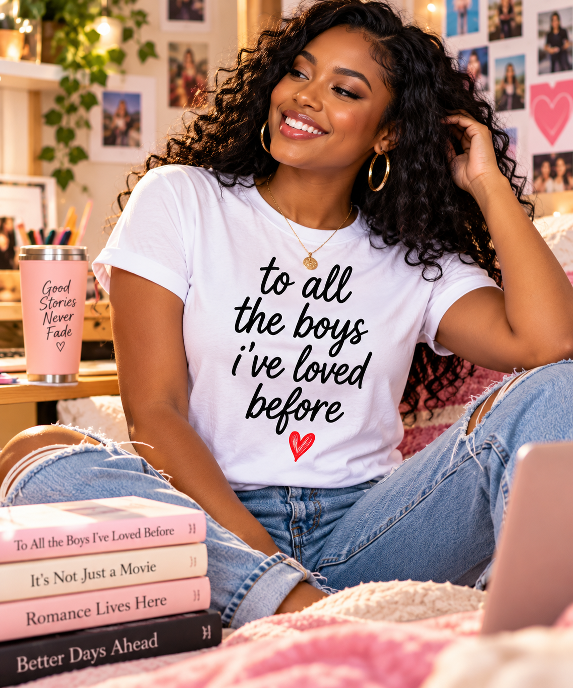 To All The Boys I've Loved Before Script Tee, Vintage Oversized Fit, Heart Graphic Shirt