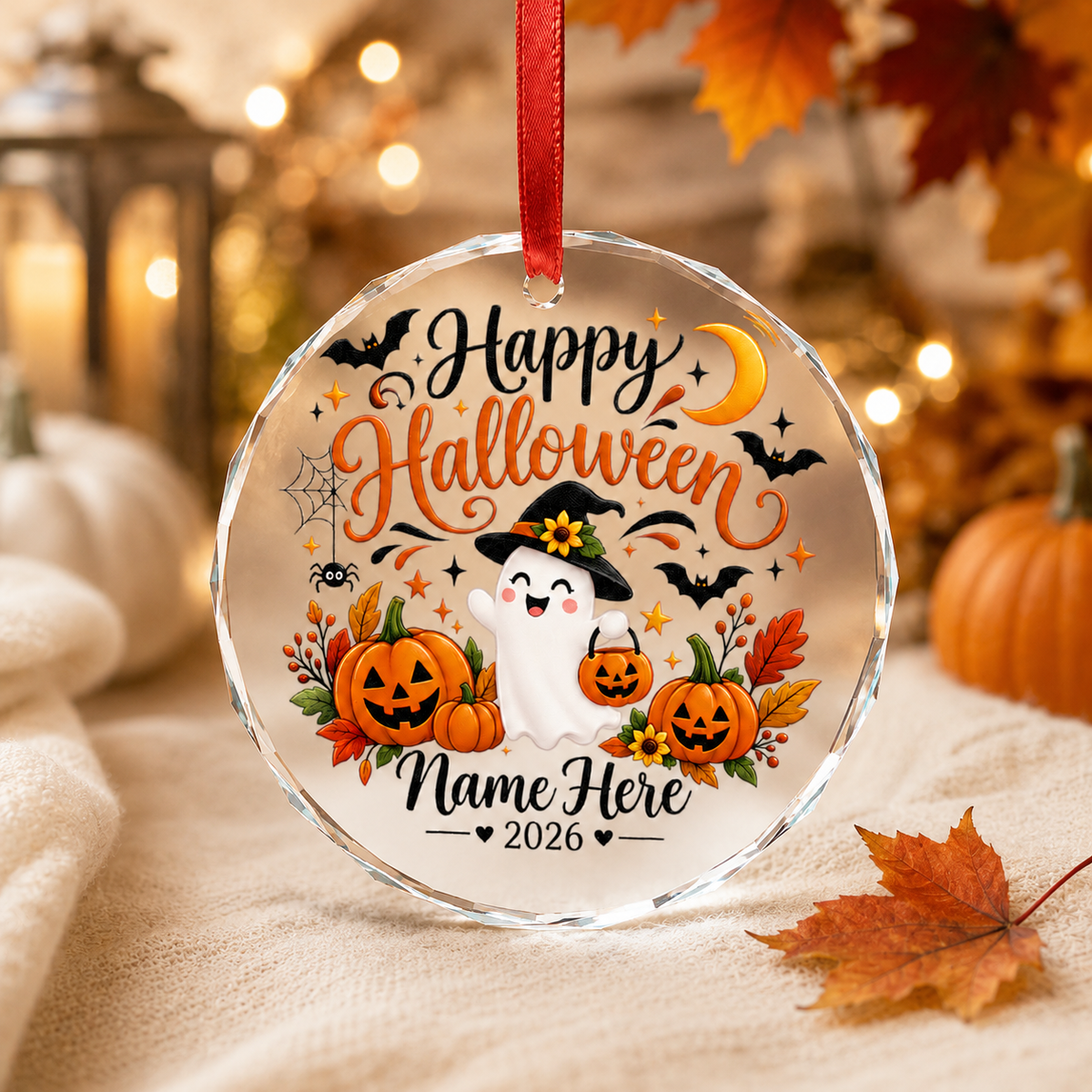 Personalized Halloween Glass Ornament | Ghost with Custom Name