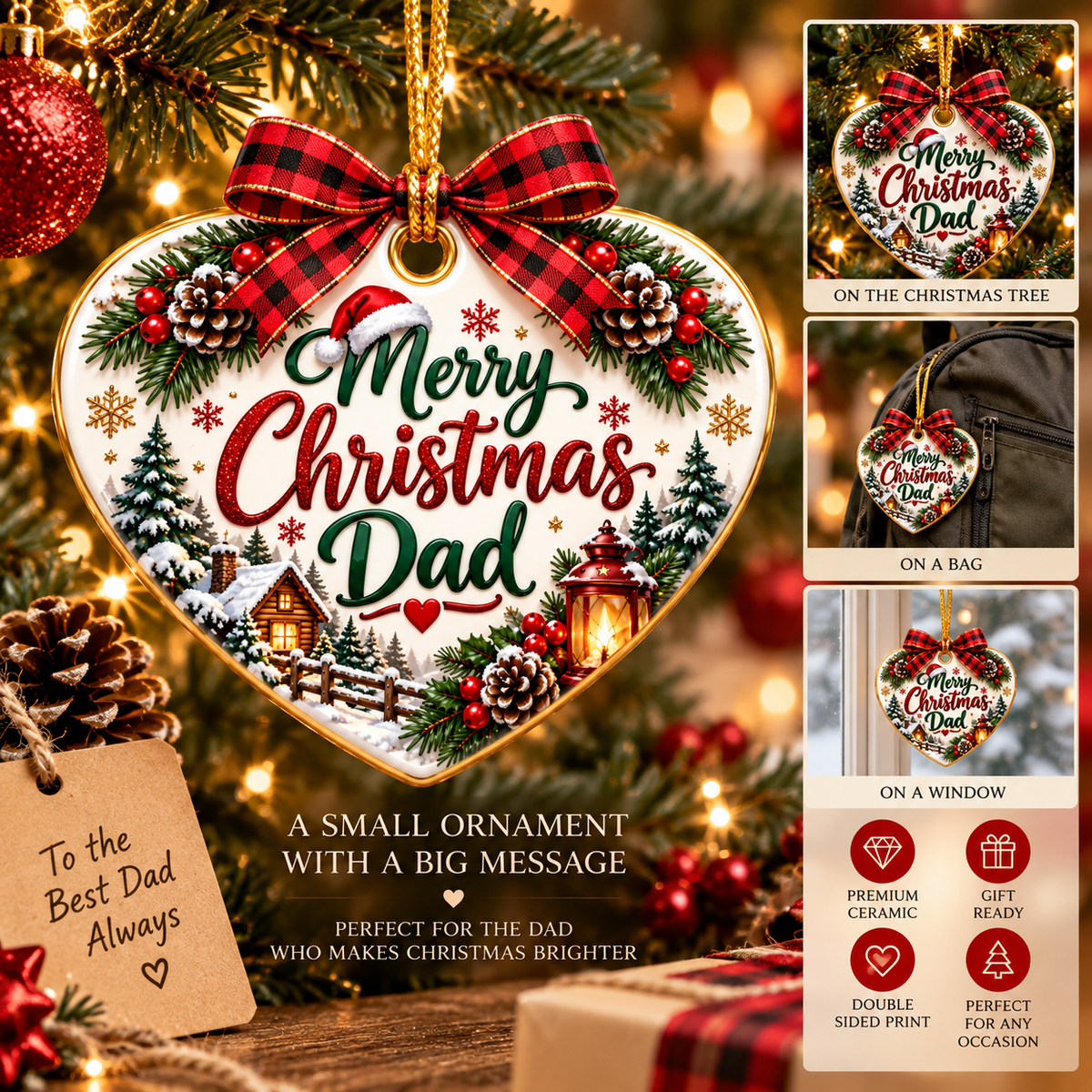 Merry Christmas Dad Heart Acrylic Ornament | Christmas Gift for Dad