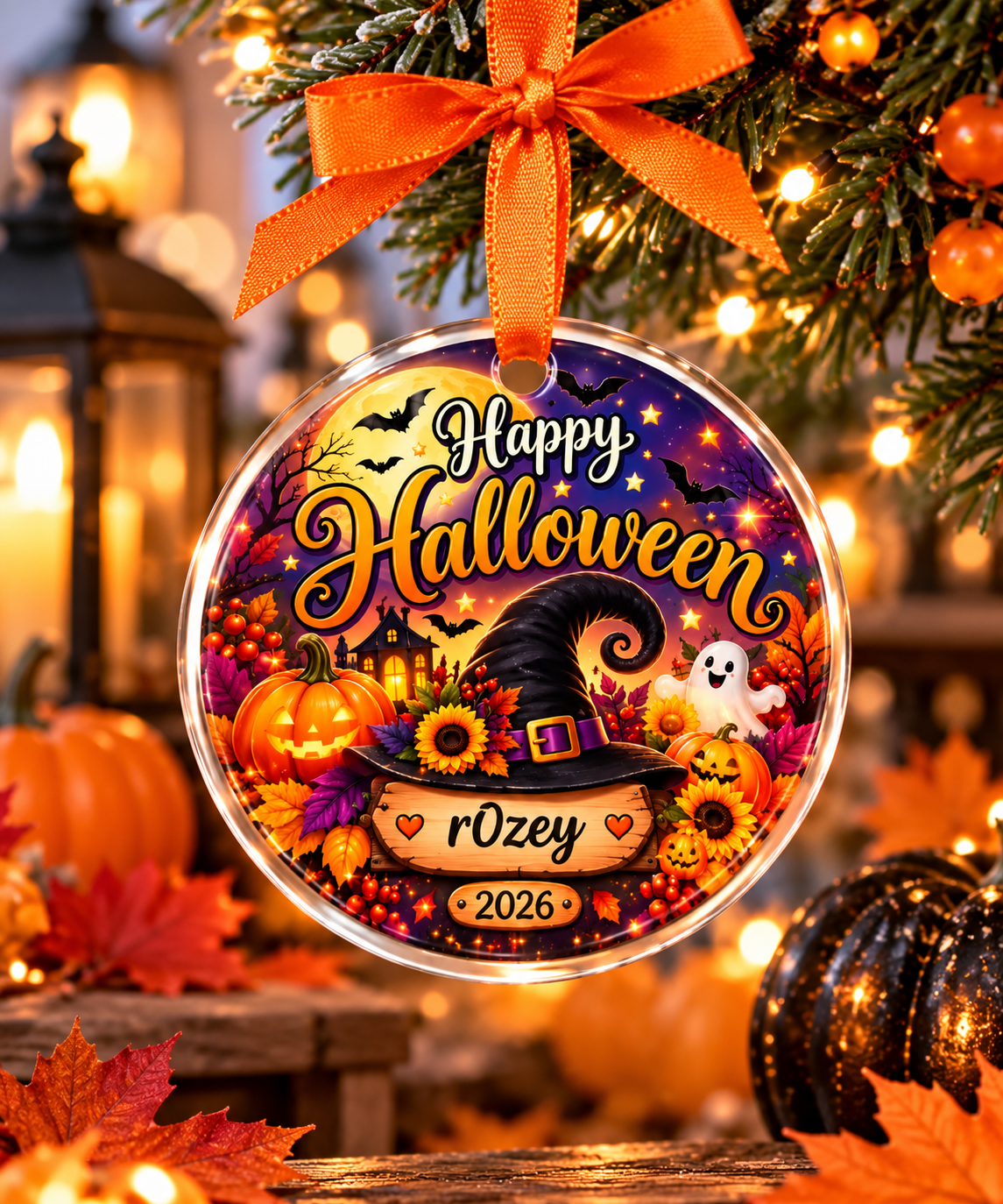 Personalized Halloween Ornament | Witch Hat Pumpkin Keepsake