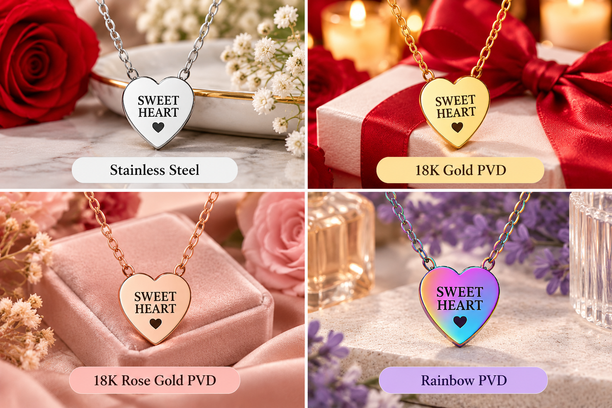 Sweet Heart Engraved Necklace | Romantic Heart Pendant | Stainless Steel Jewelry Gift for Her